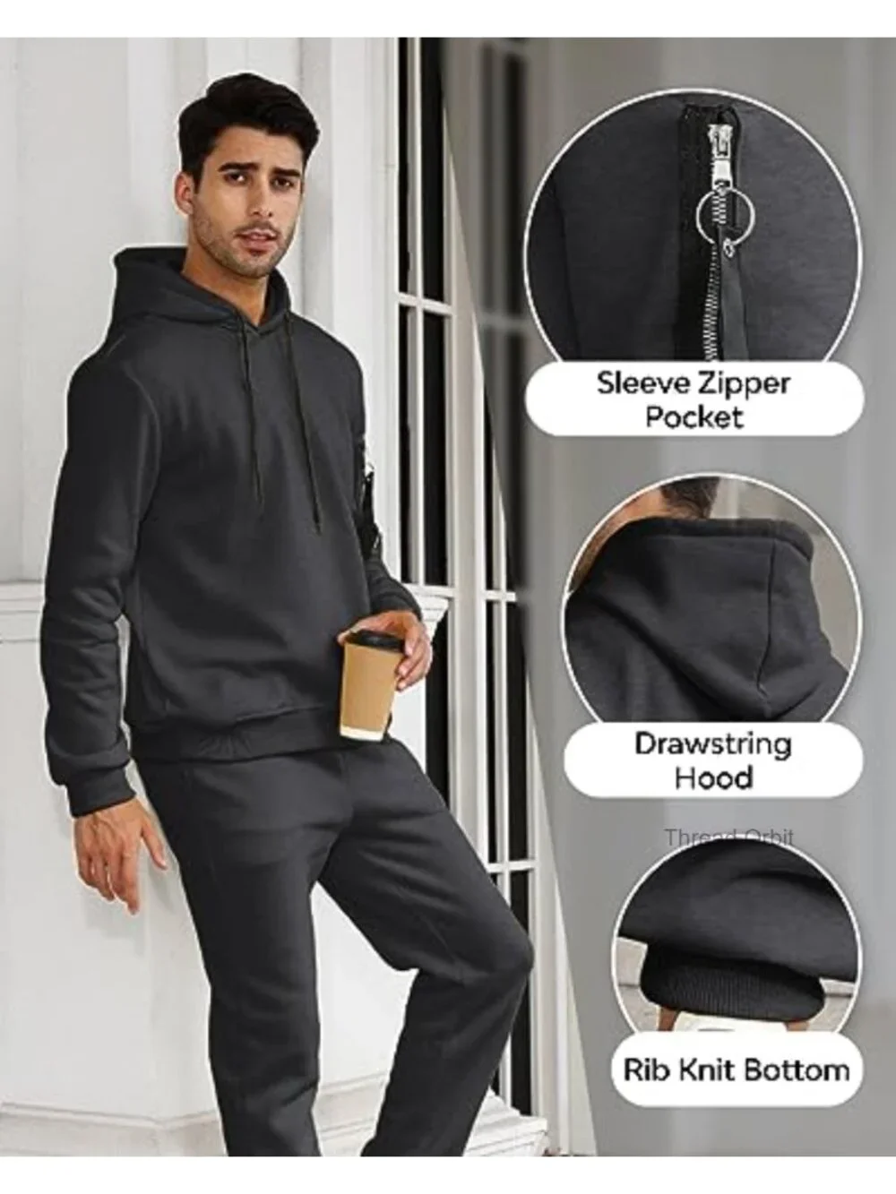 Men's 2 Piece Sweatsuit Hoodie Jogging Tracksuit Set Long Sleeve Pullover